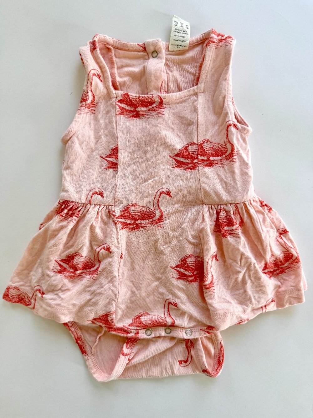 Kate Quinn Bamboo Swan Print Skirted Bodysuit Pink 6-12M